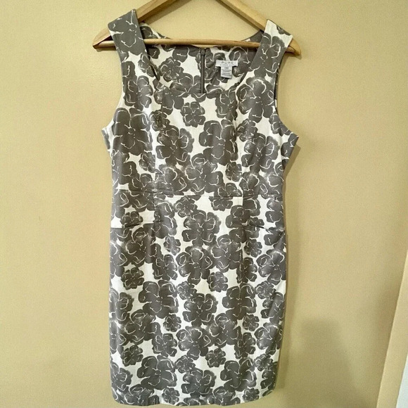 Alfred Sung| PURE Chic Sleeveless Lined Tailored Floral Grey/White Dress Sz 8 - Picture 2 of 8